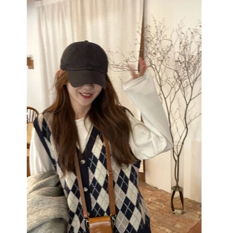 菱格针织马甲女秋季外搭V领复古短款毛衣背心显瘦坎肩