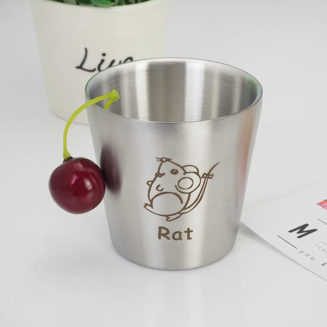 304不锈钢儿童幼儿小水杯子卡通生肖双层防烫便携金属喝水杯180ml