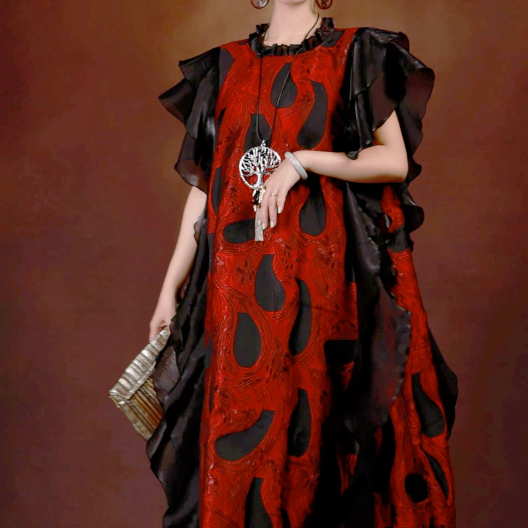 【大海轻奢】L23569新款设计师刺绣木耳边连衣裙