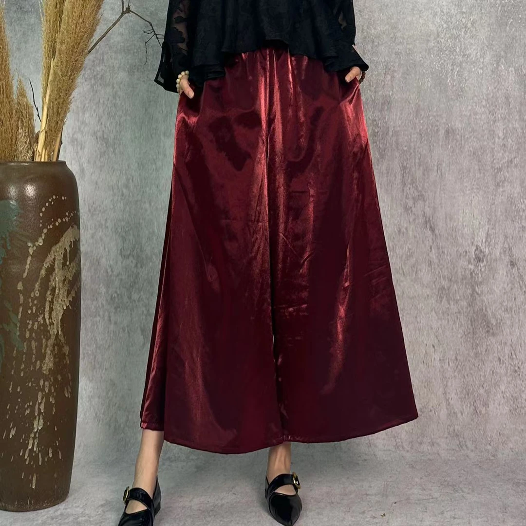 【大海轻奢】K1613新款酒红休闲百搭夏季宽松设计师款时尚阔腿裤