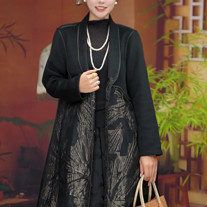 【大海轻奢】BF32609新款鎏金咖拼纱满花刺绣设计师时尚大衣