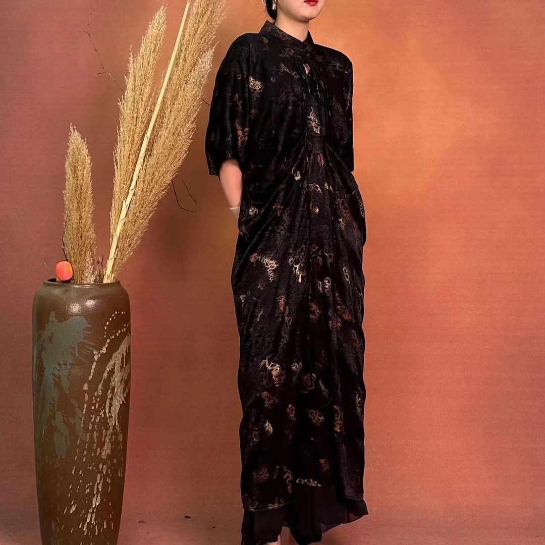 【大海轻奢】L1549新款渐变提花金咖色设计师款时尚连衣裙