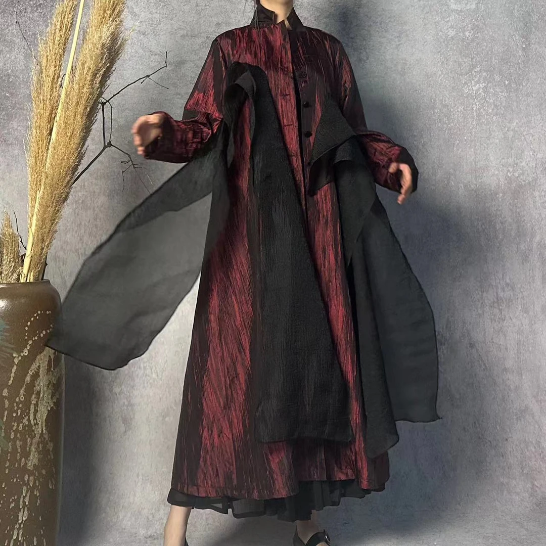 【大海轻奢】W23152-2新款红色拼纱夏季气质宽松设计师款时尚外披