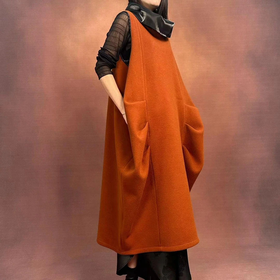 【大海轻奢】Z2311093新款橙色堆堆领设计师款时尚马甲款大衣
