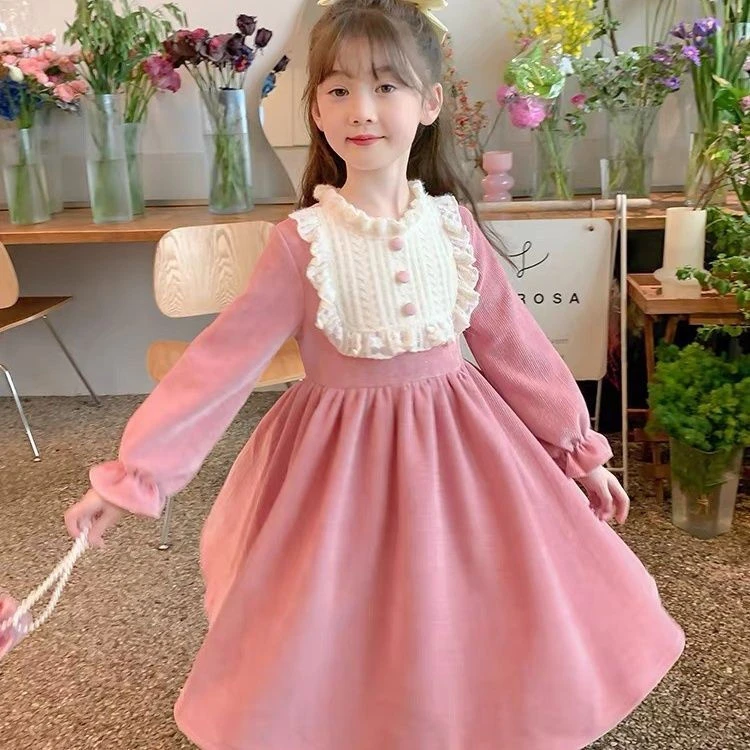 公主裙拜年礼服裙女童2024款洋气儿童加绒加厚冬装圣诞跨年红