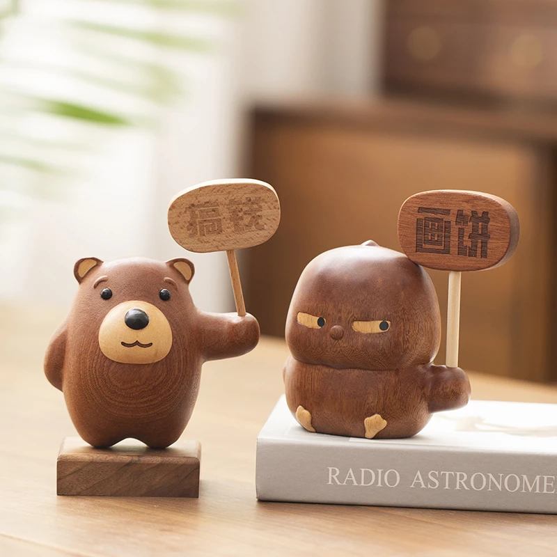 小萌鸡实木摆件家用桌面装饰木质汽车载香薰摆件创意可爱卡通礼物