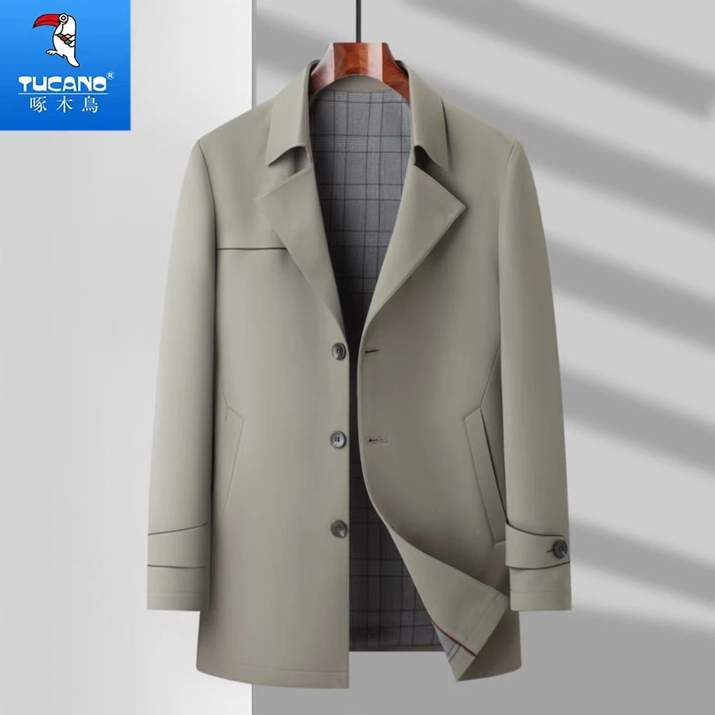 TUCANO/啄木鳥男士时尚大气外套商务经典西装领中长款桑蚕丝