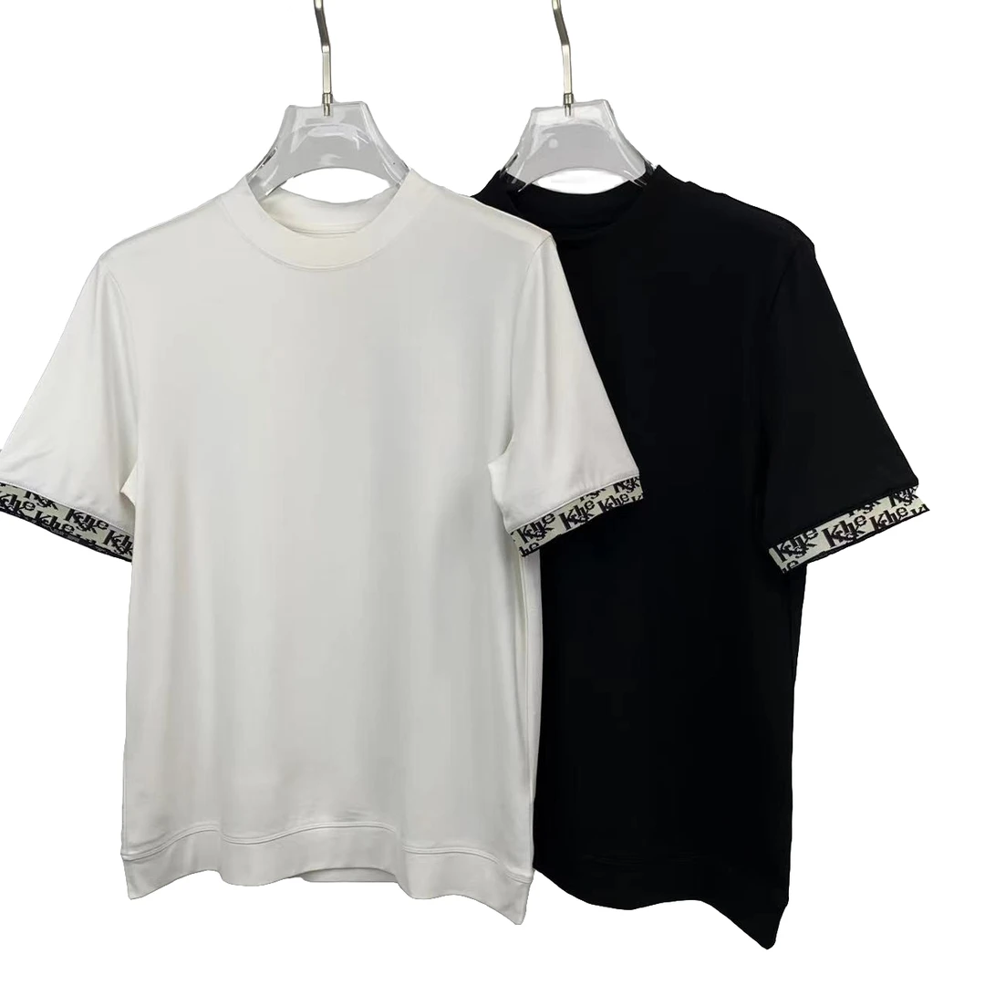 212-男士夏季黑白圆中领弹力舒适半袖 百搭简约休闲柔软短袖T恤衫