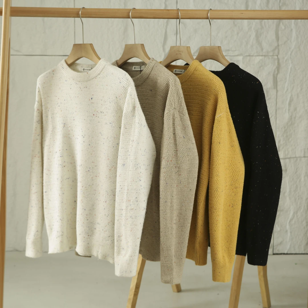 3005-秋冬四色圆领套头彩点打底衫 情侣亲子宽松百搭针织毛衣