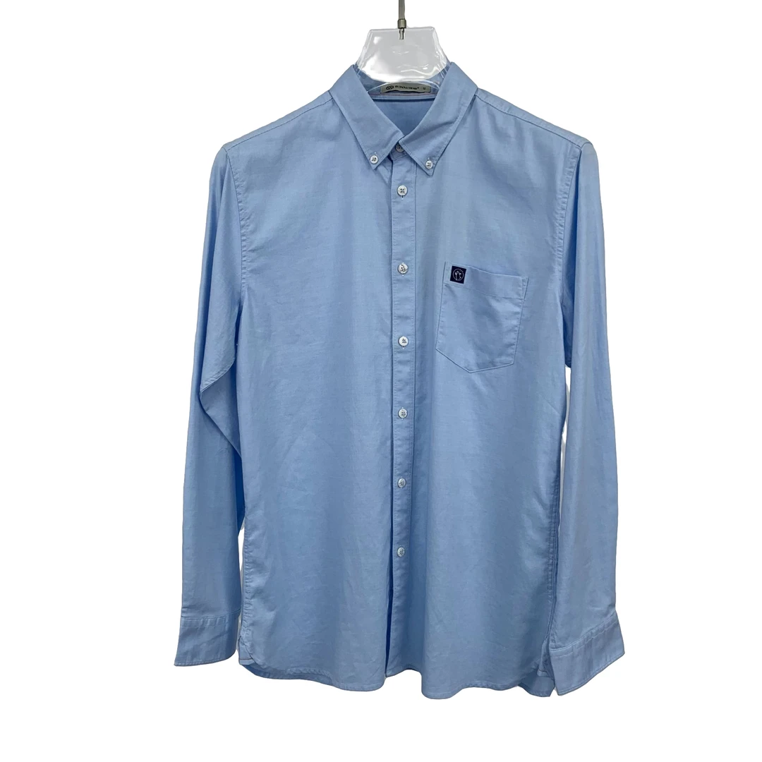 022-春秋男士蓝色口袋款长袖衬衣净色简约大气翻领休闲打底男衬衫