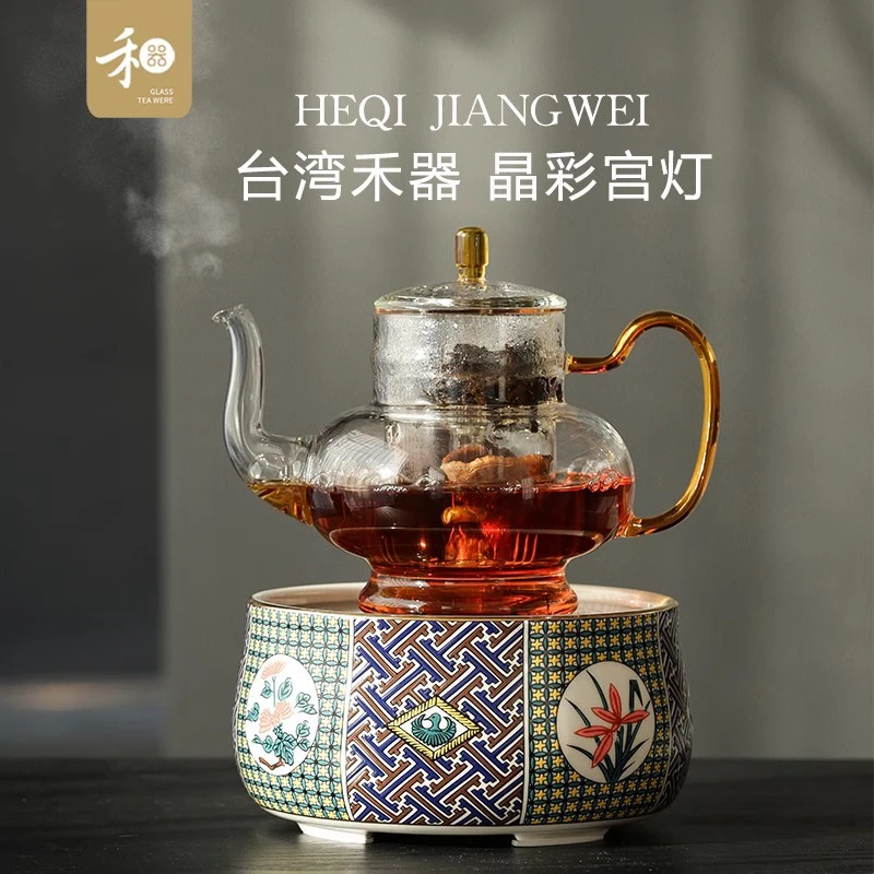 禾器晶彩宫灯壶高硼硅耐高温玻璃复古烧水壶家用茶室蒸煮煮茶壶