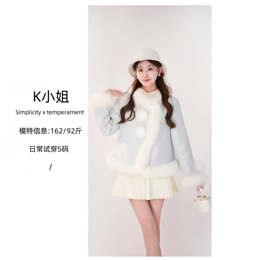 K小姐【雪泥甜心】冬季新款时尚气质轻奢狐狸毛羽绒外套预D4WT8826A