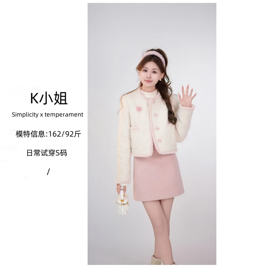 K小姐【初雪奶糕】冬季新款时尚百搭显瘦休闲夹棉套装预D4TZ8537A