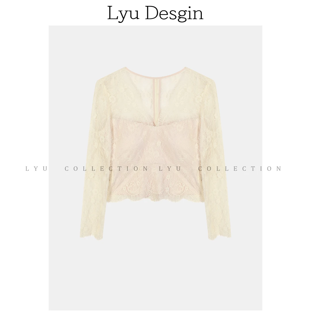 LYU纯欲气质v领修身带胸垫蕾丝拼接显瘦打底衫预VVC4LSS0544A