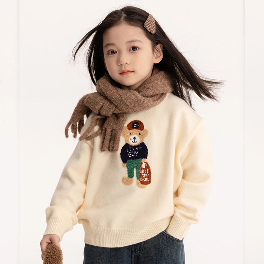 女童洋气卡通毛衣2025秋冬新款韩版加厚保暖儿童套头休闲针织衫