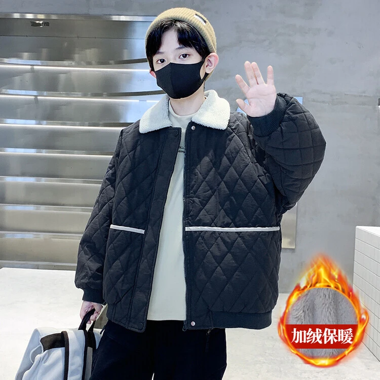 男童洋气棉衣新款韩版加绒外套中大童男孩冬季棉服潮流中长款保暖