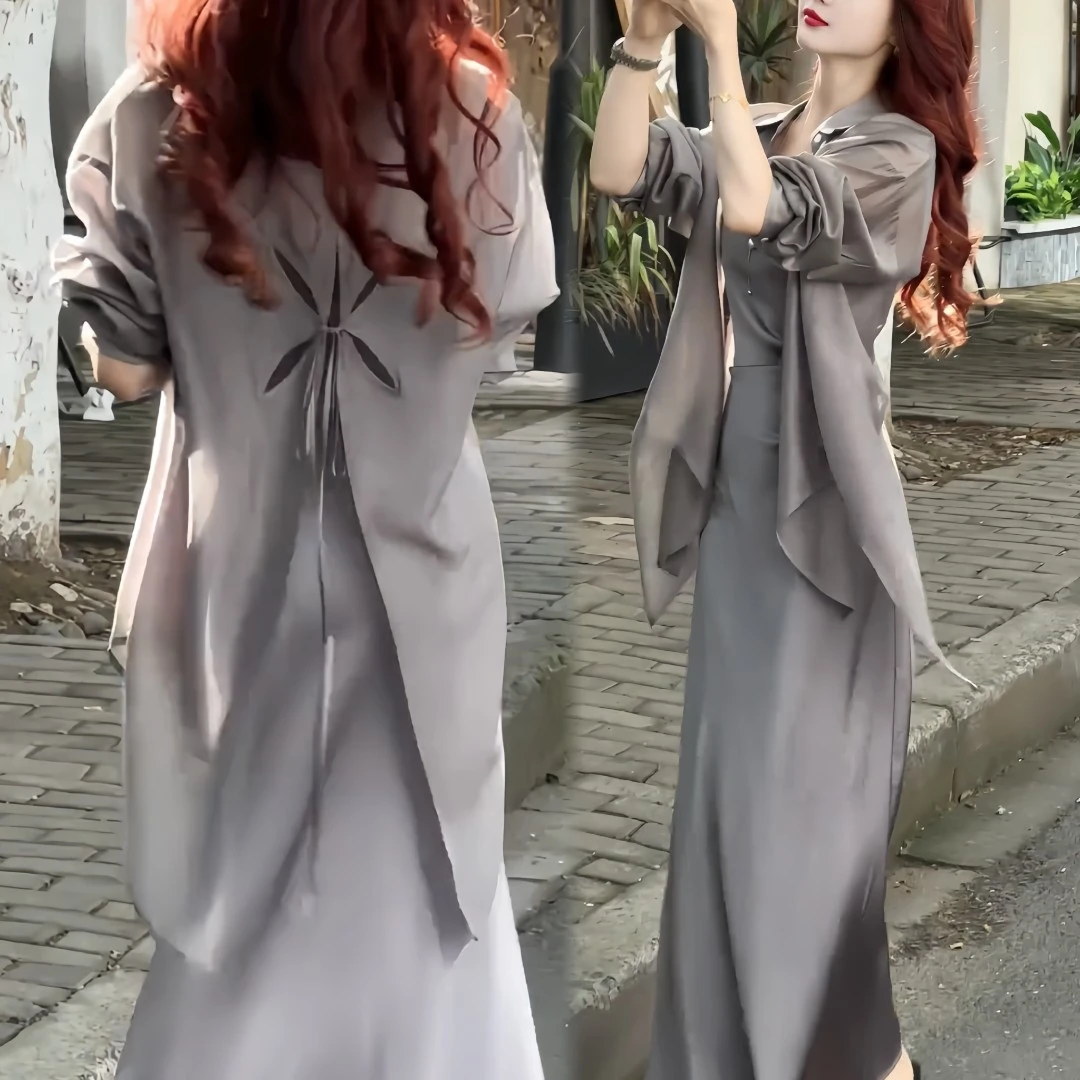 夏季法式浪漫轻熟风收腰吊带裙高级感御姐穿搭慵懒风防晒开衫外套