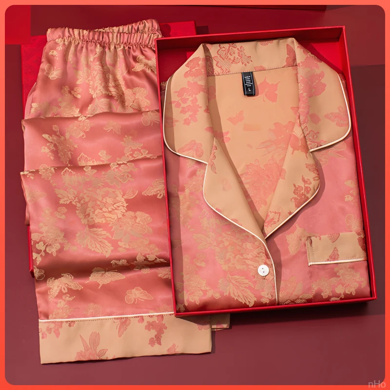 2024年新款夏季高档女款冰丝短袖睡衣三件套薄款家居服套装可外穿