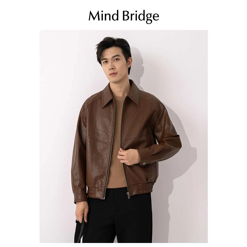 MB MindBridge商务休闲复古PU皮秋季男百搭外套韩版夹克