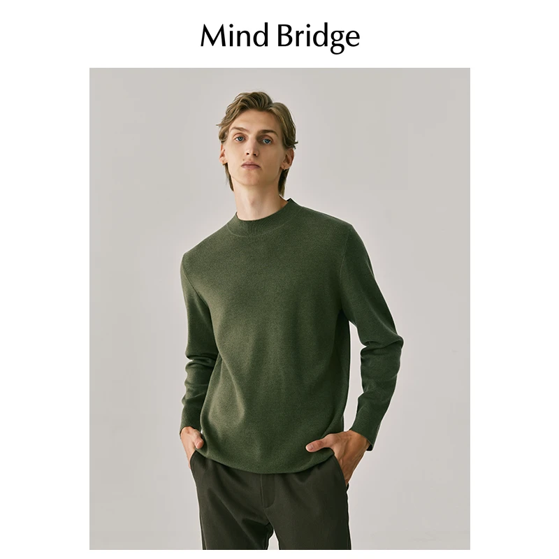MindBridge【绵羊毛】男士圆领针织毛衣纯色休闲保暖打底衫秋冬长袖