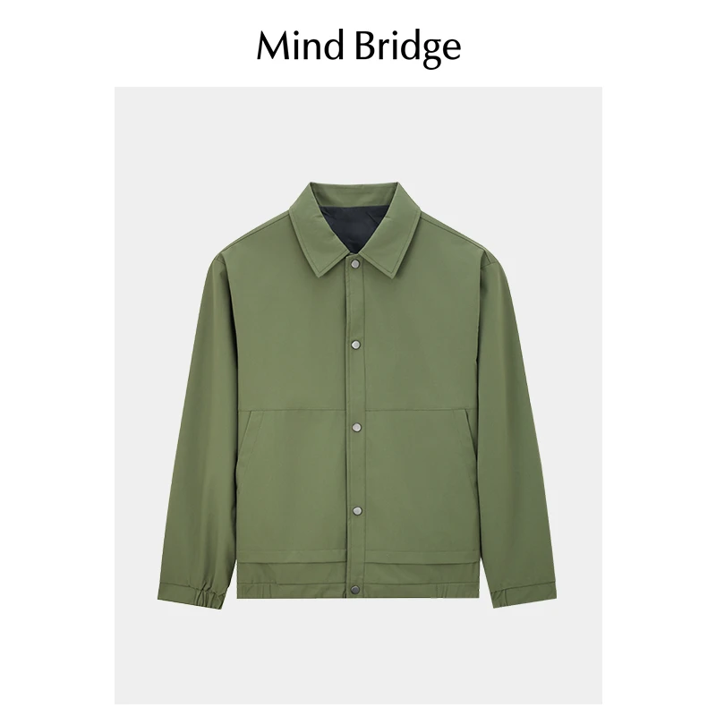MindBridge新款长袖工装夹克秋季纯色翻领外套男士美式休闲上衣