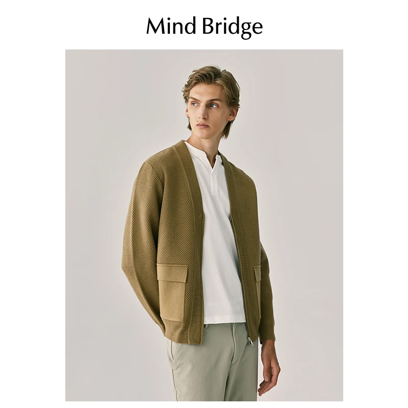 MBMindBridge休闲复古毛衣开衫外套春秋季新款男士简约纯色针织衫