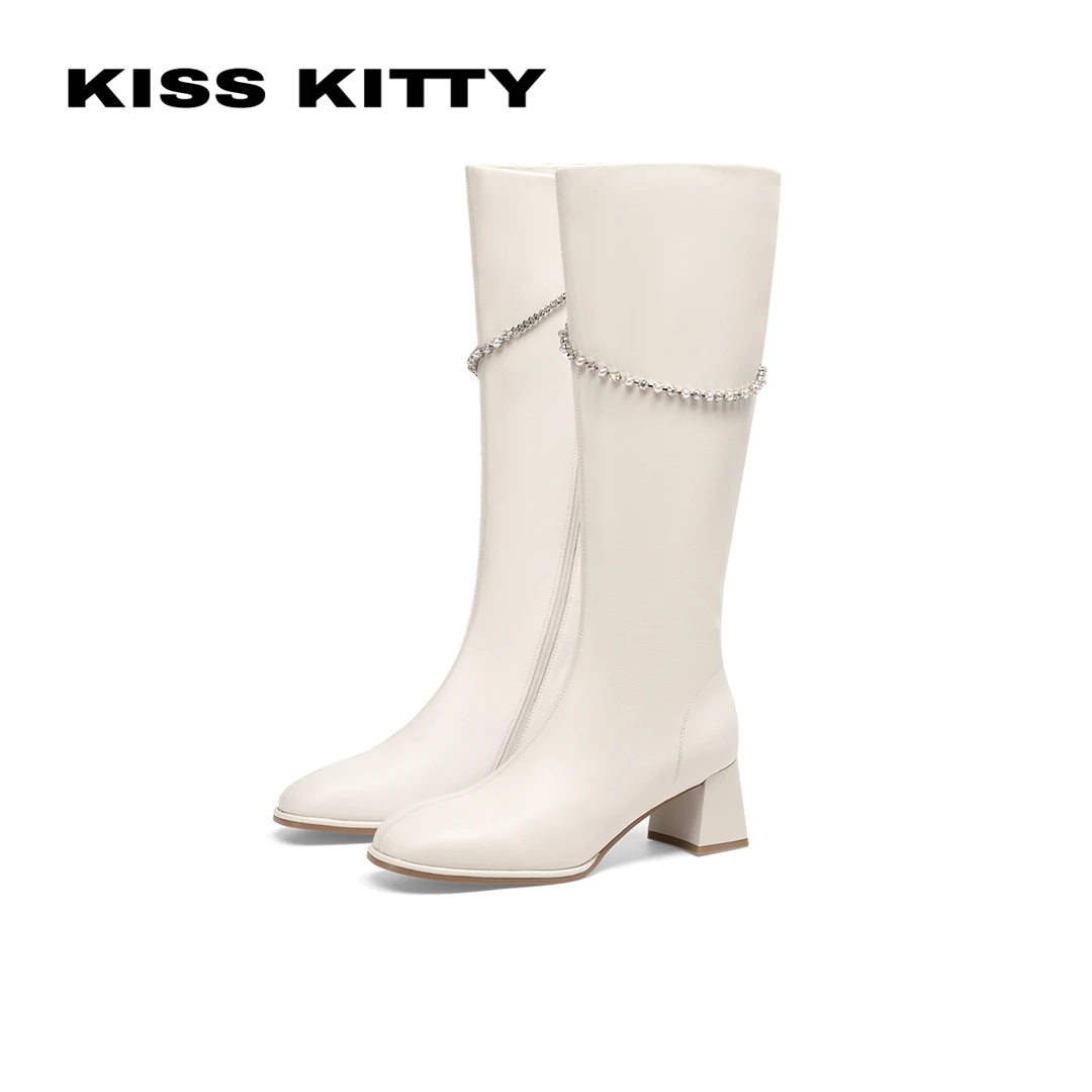 KISSKITTY小香风粗跟链条瘦瘦靴时装靴SA54736-37