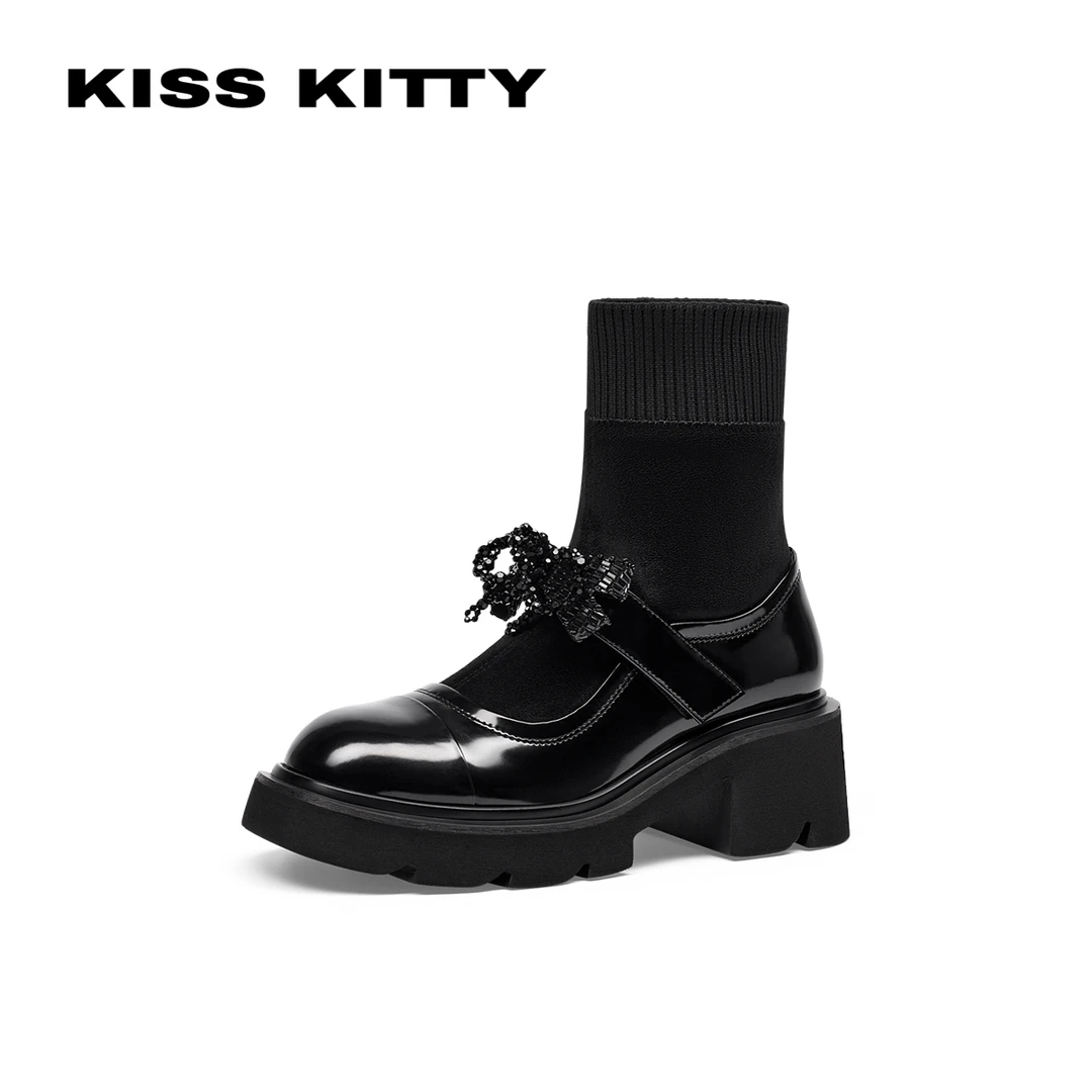 【程钱钱】KISSKITTY弹力靴厚底粗跟时装靴SA54513-37