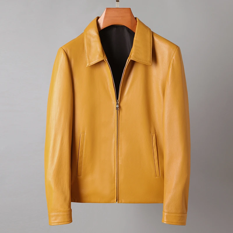 孤品B21头层山羊皮男士高档春秋休闲时尚商务翻领真皮皮夹克外套