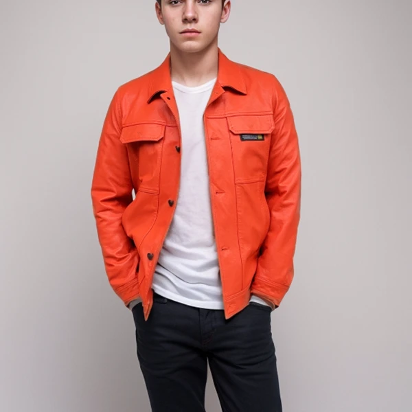 41AJ2130-1轻奢休闲真皮皮衣男 单排扣翻领青年绵羊皮潮款外套