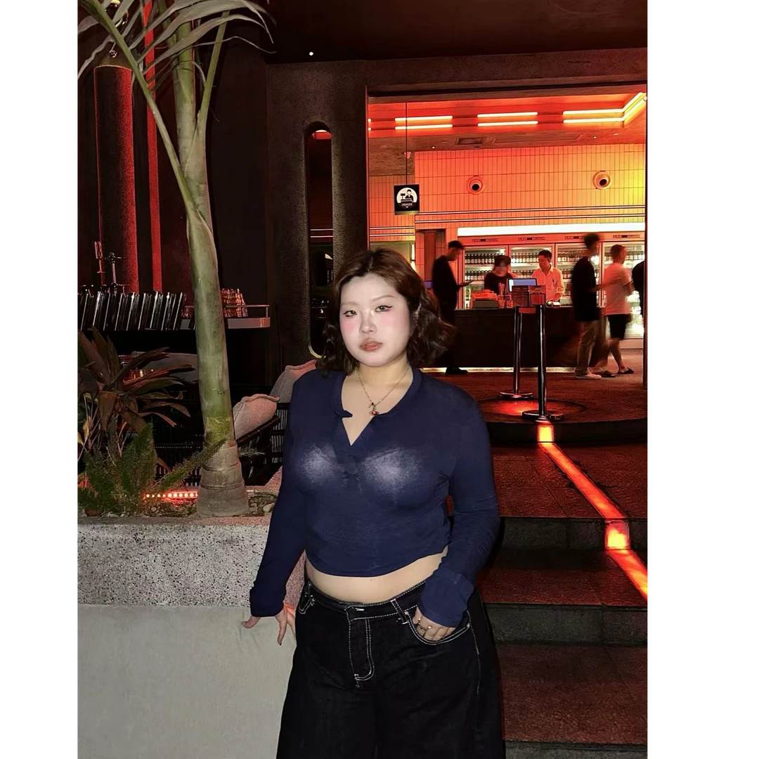 胡二家大码胖MM秋冬V领修身打底衫长袖显瘦上衣性感弹力微透