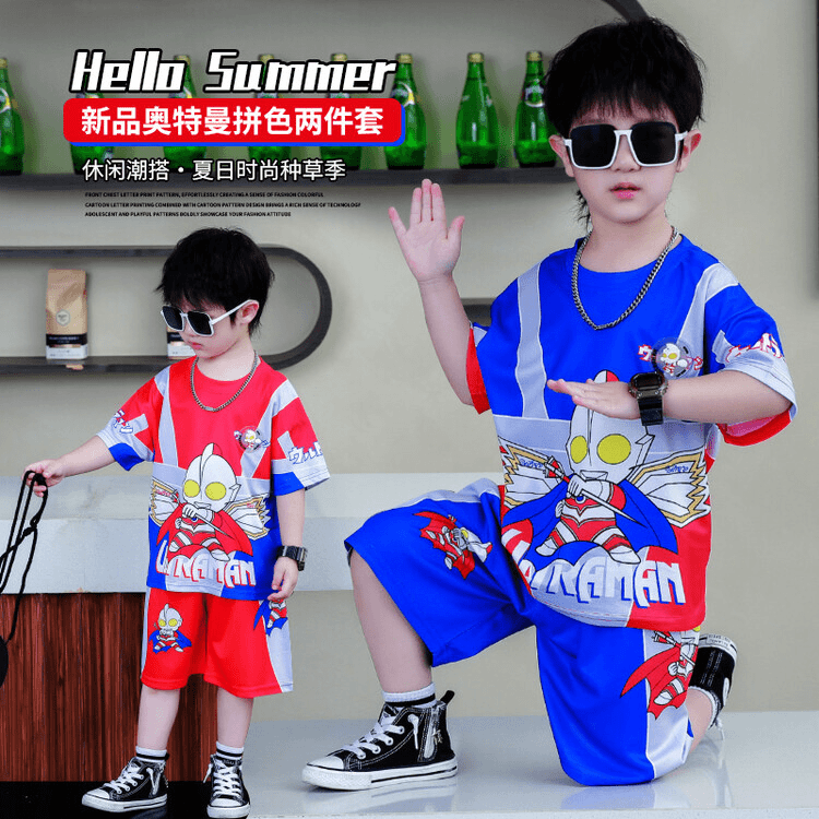 儿童运动套装男童夏季卡通超酷奥特曼衣服男宝宝夏装帅气薄款潮童