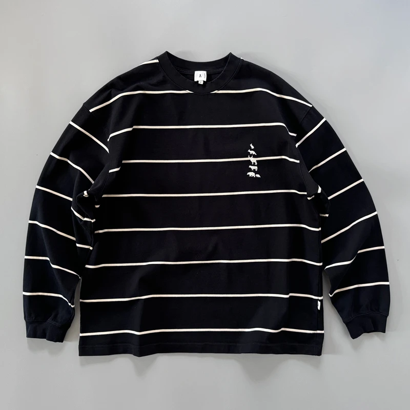 633品质王炸！小领口宽松版重磅条纹长袖T恤男cityboy纯棉加厚t恤