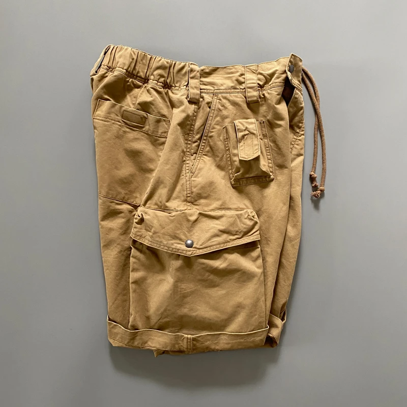 L813版型泥天！重磅宽松水洗多袋松紧腰工装裤短裤男纯棉五分裤潮