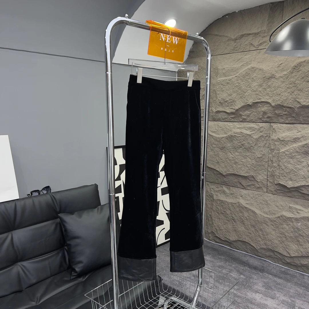 2024年时尚显瘦百搭黑色加绒高腰微喇阔腿裤气质舒适秋冬休闲8393