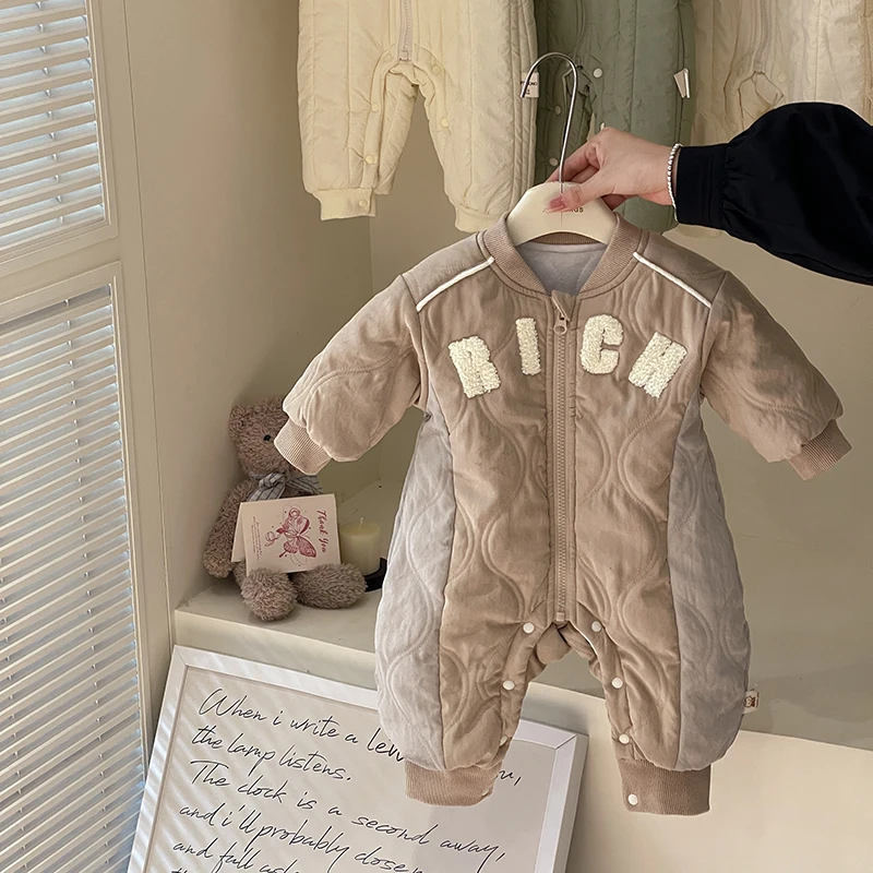 婴儿连体衣衣服冬装外出宝宝夹棉棉服哈衣韩版冬季加绒保暖爬服