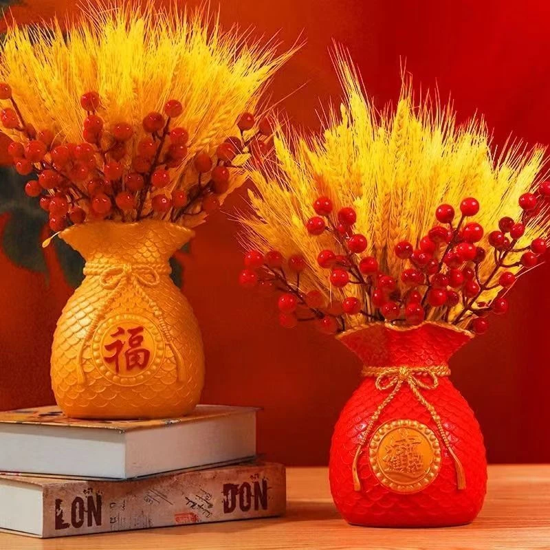 天然黄金大麦干花花束金福袋钱袋子花瓶客厅摆放花麦穗永久仿真花