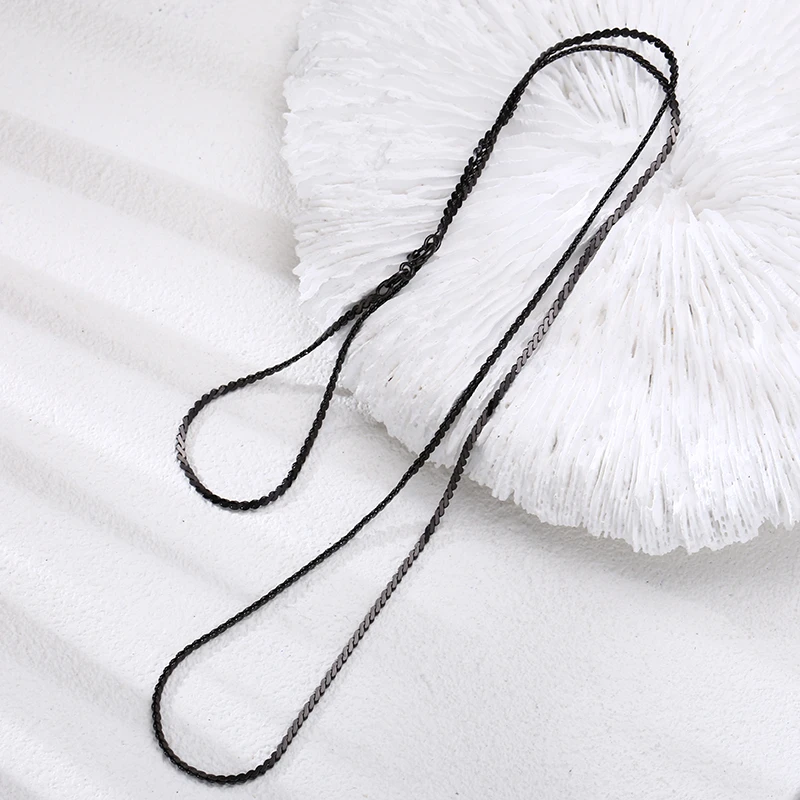 链子925银 黑金蛇骨马鞭项链 流行长款毛衣链