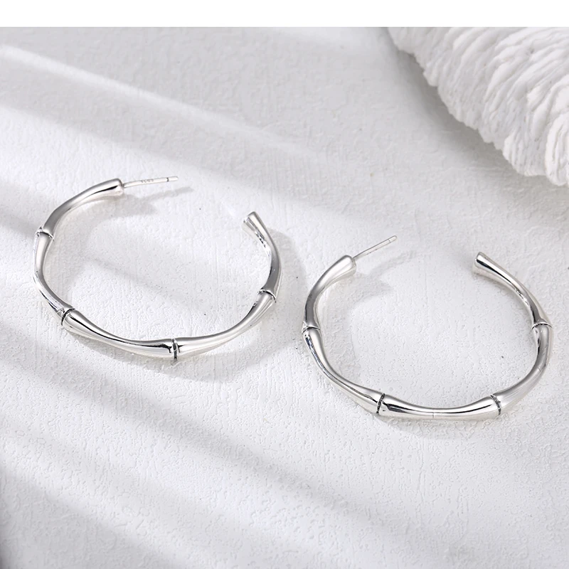 925银耳饰 光面竹节耳圈 耳钉 个性耳坠耳饰 饰品 推荐