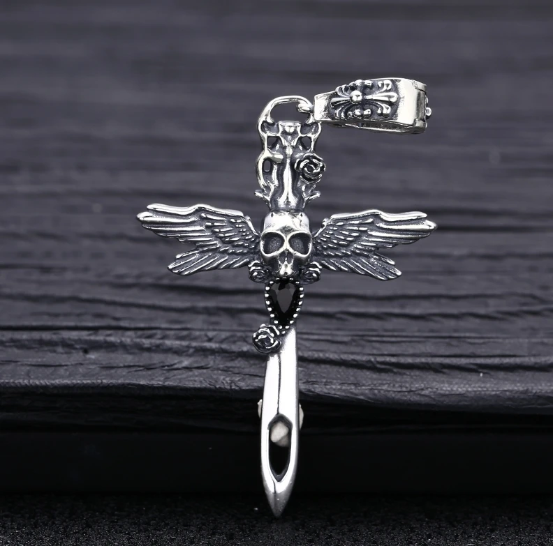 吊坠925银 复古个性百搭 骷髅十字架吊坠 多用小挂坠流行饰品挂饰