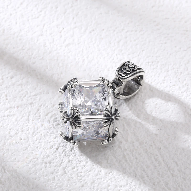 吊坠925银 十字白方钻吊坠 百搭项链流行挂坠