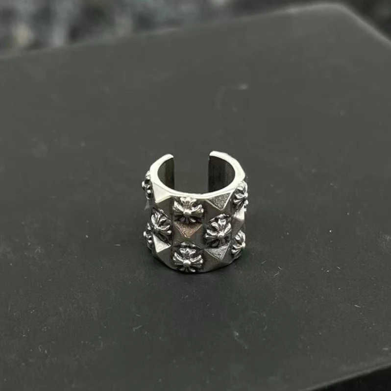 925银耳饰 宽做旧版十字耳夹 耳钉 耳扣 韩版流行耳饰个性小众