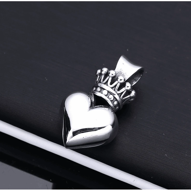 吊坠925银 光面皇冠爱心吊坠 百搭项链流行挂坠