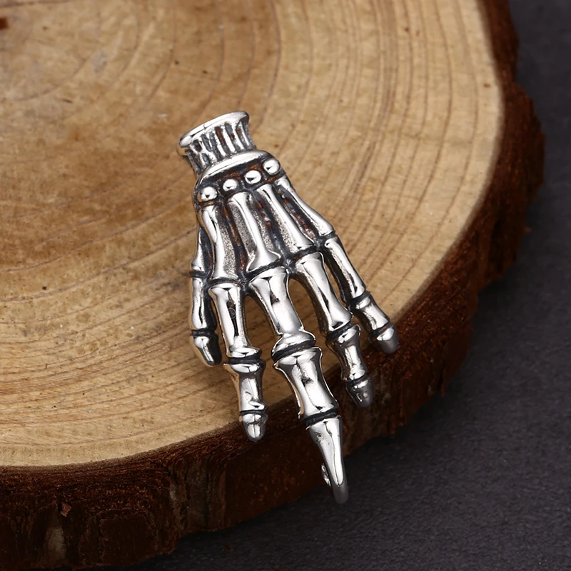 吊坠925银 复古素款小众流行骷髅爪子胸针 百搭项链流行挂坠项坠