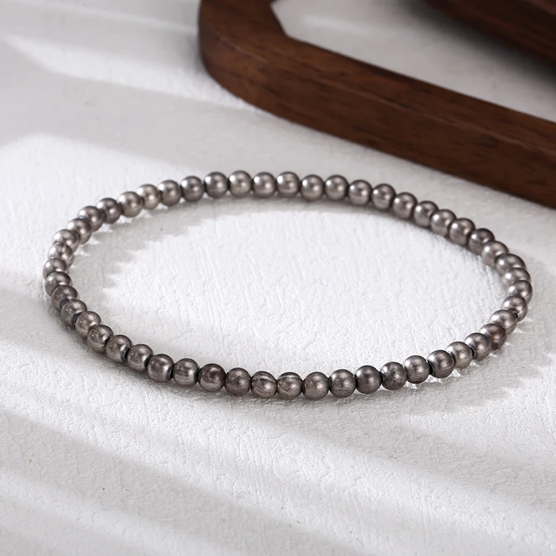 925银手链 手工银4mm圆珠手链 流行男女款小众手链