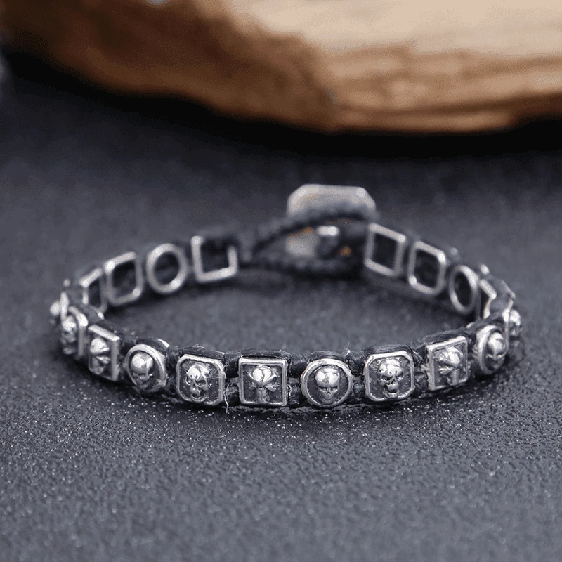 925银手链 骷髅头手工编织手链