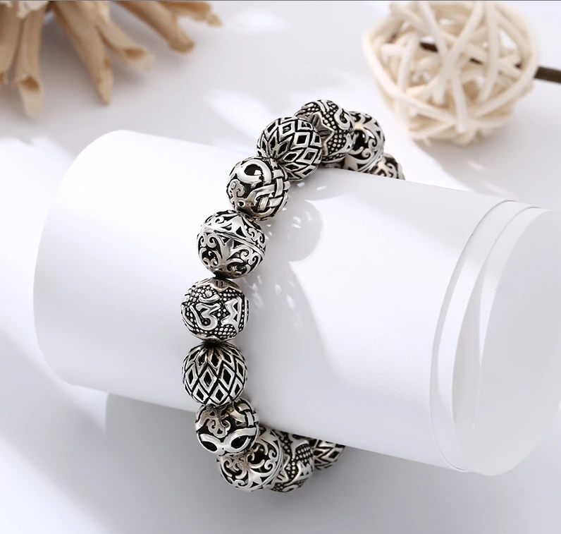 925银手链 民族风八宝手链 流行百搭男女同款手工手链