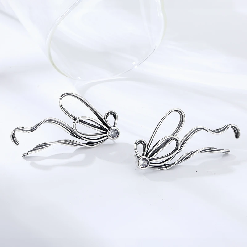 925银耳饰 丝带蝴蝶耳钉 耳扣 男女款流行耳饰
