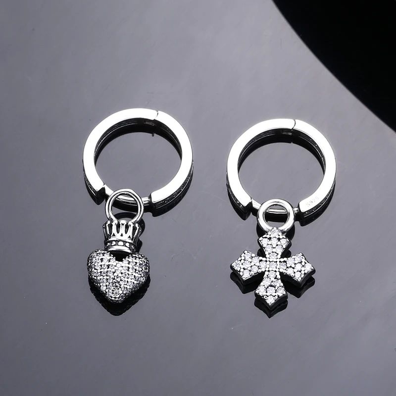 925银耳饰 镶石十字AB爱心耳钉 耳扣 韩版流行耳饰