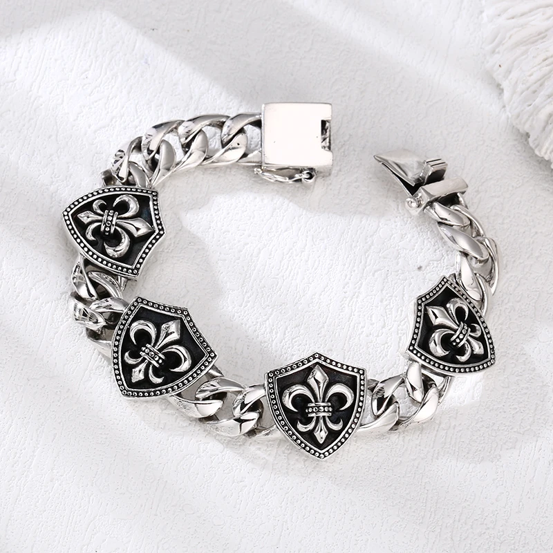 925银手链 复古欧美朋克流行盾牌船锚手链 男女同款重工潮百搭